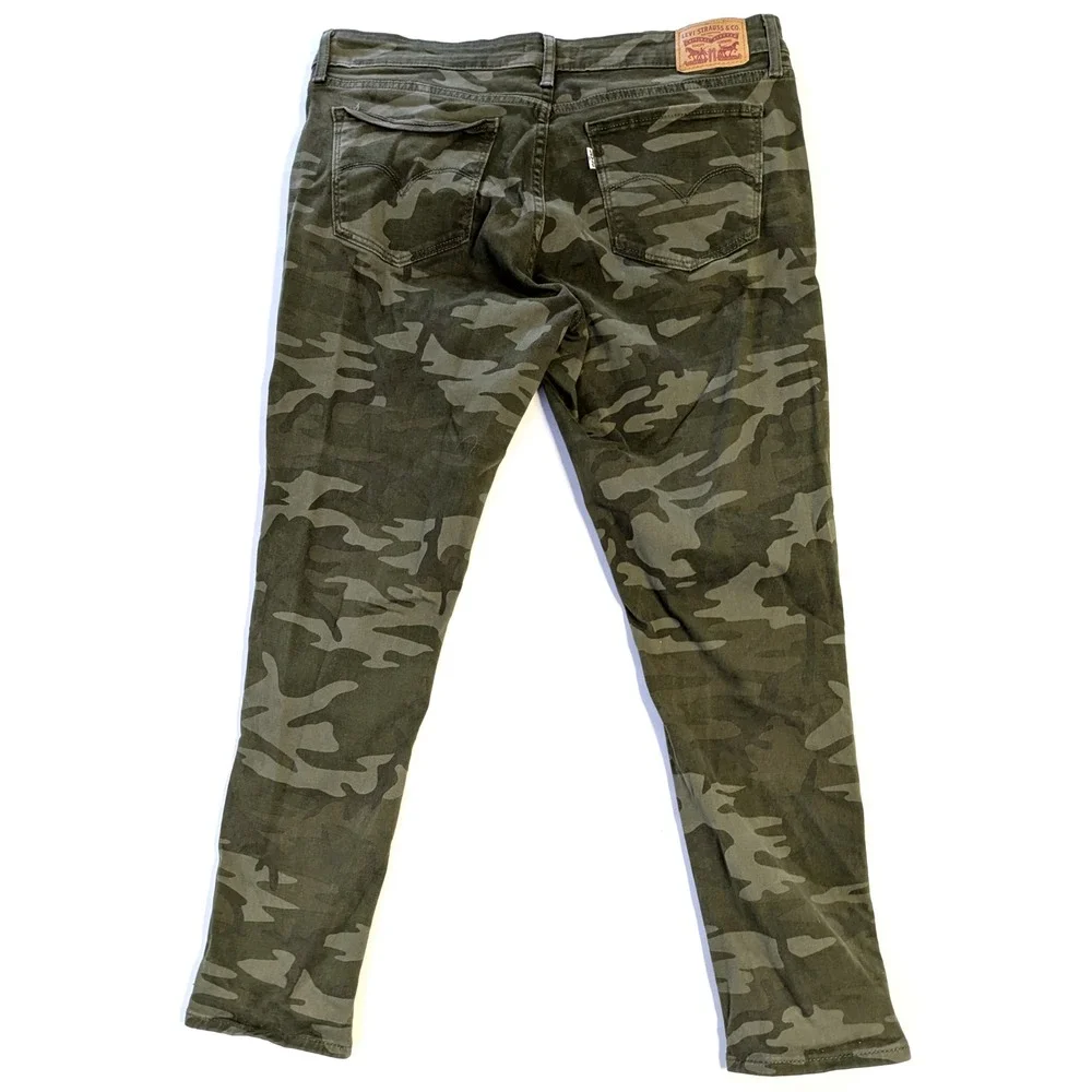 Levis 711 Skinny Jeans Womens 32 Green Camo Camouflage Mid Rise Stretch Pants